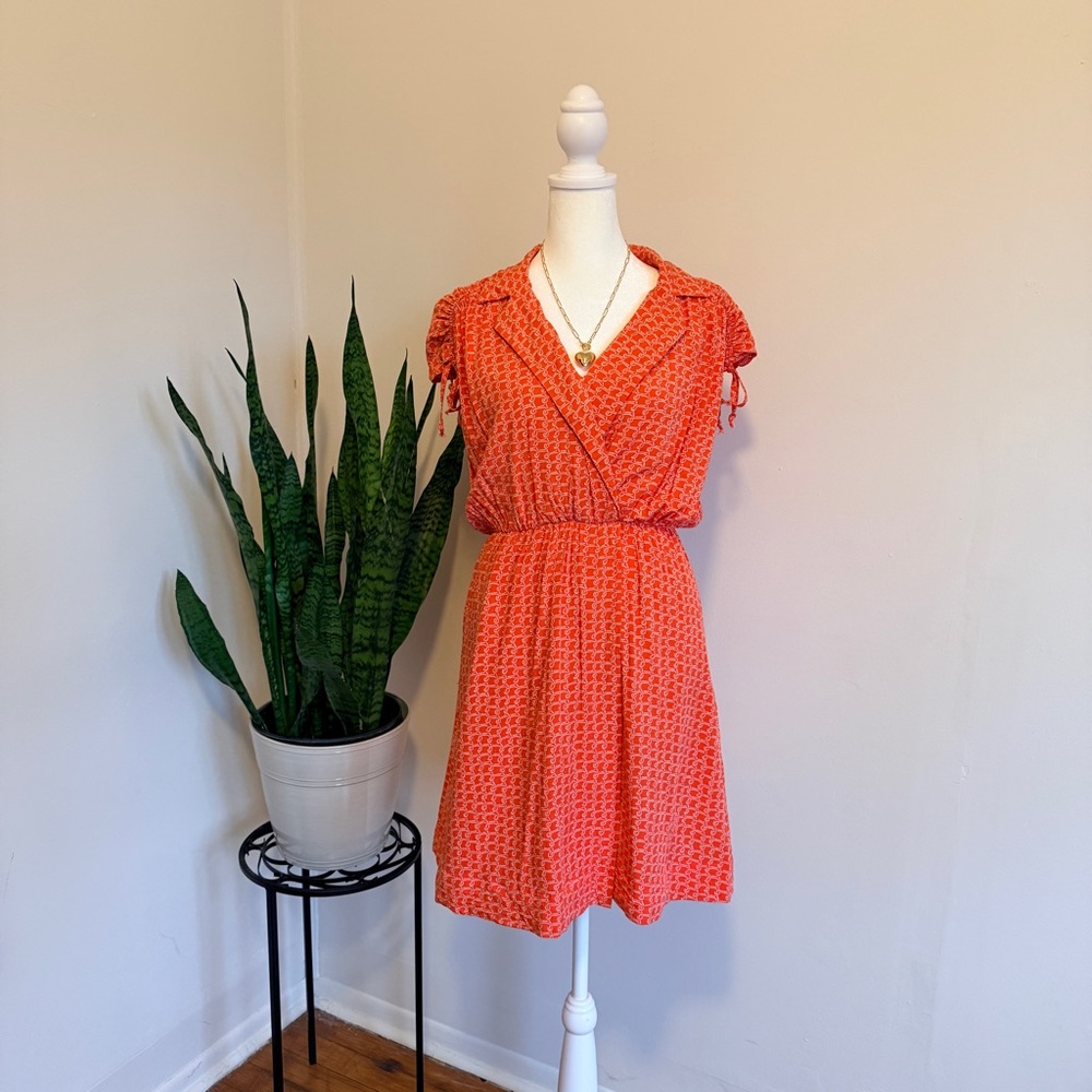 Maeve | Coral Red Patterned Midi Dress